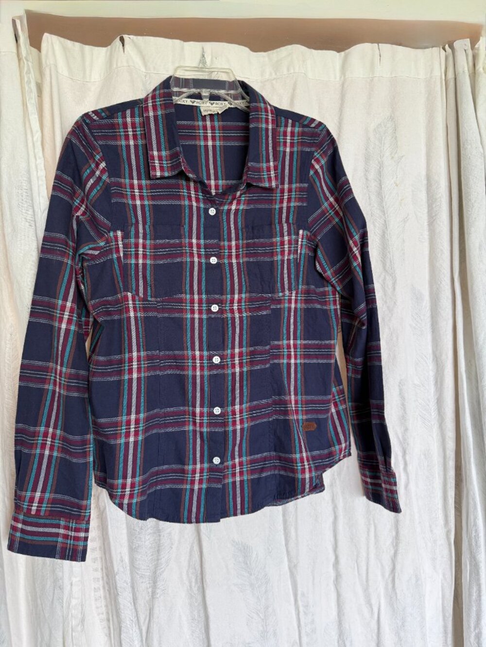 Roxy Women's Plaid Button Up Shirt LG Y2K